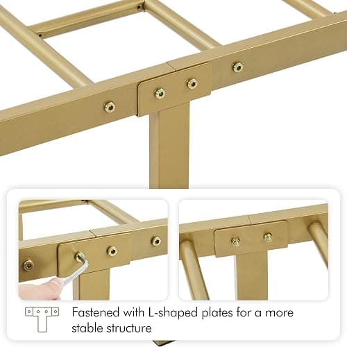 Yaheetech 2Pcs Twin Size Metal Platform Bed Frame with Victorian Style Iron-Art Headboard/Footboard/Under Bed Storage/No Box Spring Needed Antique Gold - Twin - Antique Gold thumbnail 8
