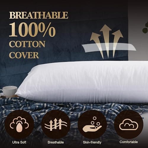 SHERWOOD Body Pillow 20 x 54 Inch Long Pillow, White Cotton Fabric with Down Alternative Filling (Body Pillow) thumbnail 4