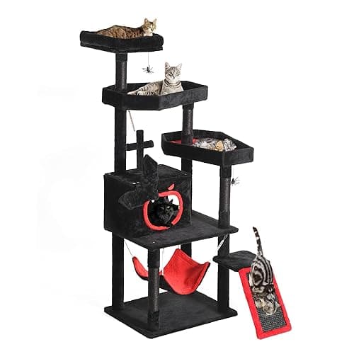 YITAHOME Gothic Cat Tree with Coffin Bed, 63" Tall Cat Tower for Indoor Cats with Top Perch, Spacious Cat Condos, Spider Hanging Balls,Comfy Hammock, Scratching Post and Ladder, Black Halloween | Cat Tower with Top Perch, Spacious Cat Condos, Spider Hanging Balls, Comfy Hammock, Scratching Post and Ladder - Image 1