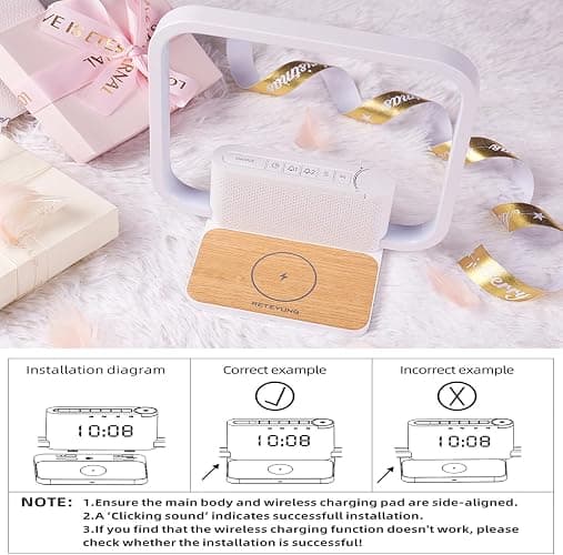 RETEYUNG Bedside Lamp with Alarm Clock and Wireless Charger thumbnail 4