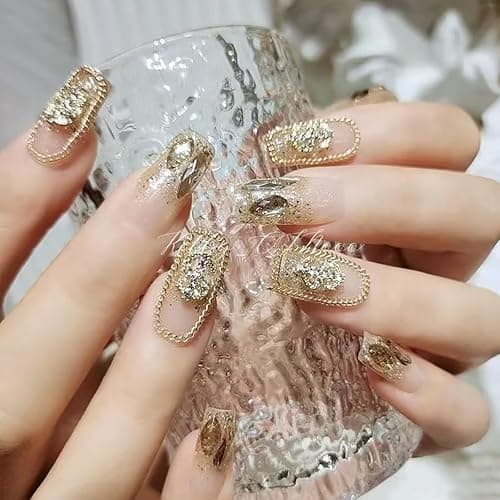 12 Strips Metal Nail Art Chains, 3D Gold Silver Dark Gray Punk Gothic Nail Chain Charms, Jewelry DIY Manicure Decorations, Gems Studs Accessories with Storage Box for Women Girls, Easy to Apply thumbnail 2