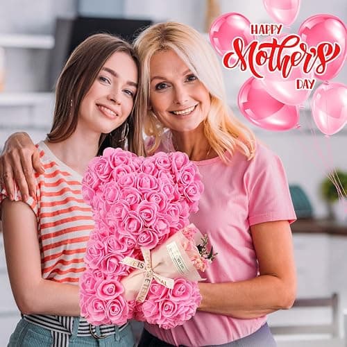 K KYMAKE Rose Bear Gift for Mom, Mothers Day Preserved Rose Teddy Bear with Gift Box & Greeting Card – Handmade Flowers Bear for Women, Anniversary, Birthday Gifts for Her thumbnail 8