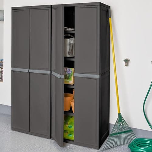 Sterilite 4 Shelf Cabinet, Lockable Utility Storage, Gray | Adjustable Shelves - Plastic Shelving Unit for Organizing Garage, Pantry, Basement, Laundry Room or Mudroom thumbnail 2