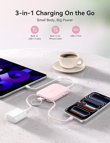 RORRY CharmGo Portable Charger, 5000mAh Power Bank with Built-in Cables | 20W,Keychain,Travel Essential,Battery Pack,USB-C,Compact,All in Mini,for iPhone18 Pro Max/17-15,for AirPods 3/4/Pro,for iPad thumbnail 4