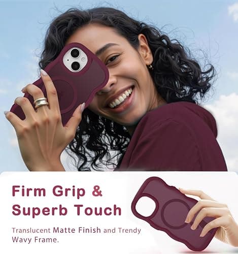 Amzfield for iPhone 13/14 Case for Magsafe Wavy Frame Cute, Burgundy | Aesthetic Translucent Matte Hard Back Silicone Bumper Shockproof Protective Magnetic Chic Girly Phone Case for Women Girls thumbnail 7