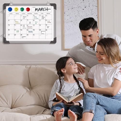 Dry Erase Calendar Whiteboard for Wall, Polegas 16" X 12" Magnetic White Board Board, Small Wall Monthly Double Sided Boards Student, Home, Office (White) thumbnail 2