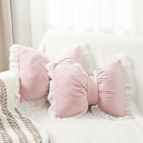 ❤️Yousoontic 2 Pcs Bow Pillows 15.7 * 12.6 in Coquette Throw Pillow Cute Bow Shaped Cushion Plush Lumbar Decorative for Girls Room Bed Sofa Couch Car(Velvet,Pink) - Image 1
