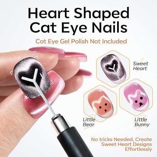 modelones Cat Eye Magnet 15PCS Multi-shape Cateye Gel Polish Nail Stuff | Heart Moon Flower Square Effects with Bead-Attracting Nail Art Tool, UV/LED Lamp Required, DIY Nail Art thumbnail 6