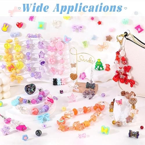 TINKRSTUFF Assorted 500PCS 10 Colors Mixed Acrylic Beads for Bracelet Making, Flower Bow Butterfly GummyBear Aesthetic Bracelet Charms,Cute Beads for Jewelry Making DIY Necklace Keychain Phone Charm thumbnail 6
