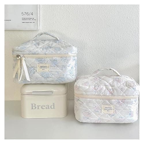 uekeboag Large Travel Quilted Makeup Bag for Women, Floral Cotton Cosmetic Bag, Coquette Aesthetic Floral Toiletry Organizer Bag thumbnail 6