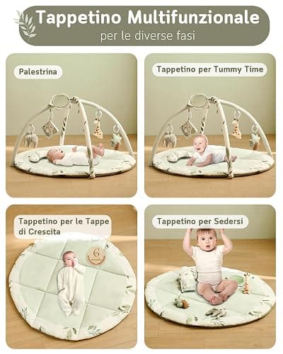 Fortella Palestrina Neonato Evolutiva, Tappetino Gioco Attività con 5 Giocattoli Sensoriali, Specchio e Cuscino–Ideale per Bambini e Bambine, Regalo Perfetto Sviluppo Infantile 0-3-6-9-12 Mesi (Verde) thumbnail 5