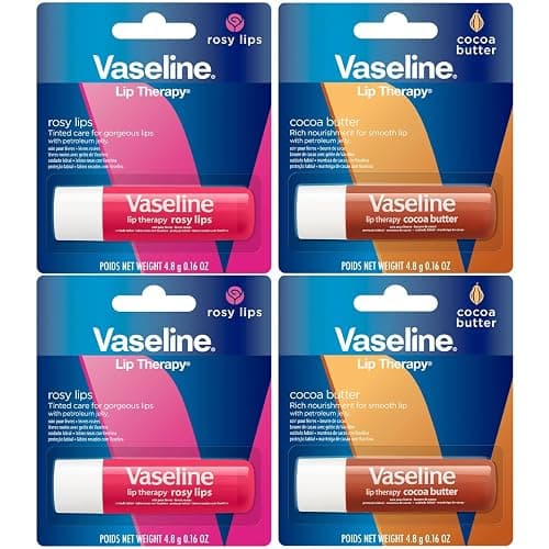 Vaseline Lip Therapy Variety 4-Pack – Rosy Lips + Cocoa Butter Moisturizing Lip Balm with Vitamin E, 0.16 Oz Ea - Image 1