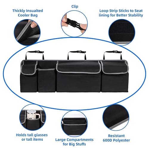 mossgreg Car Trunk Organizer and Storage,Collapsible Cargo Storage Bag with 4 Pockets,Car Accessories for Men and Women,Backseat Hanging Organizer for SUV,Truck,MPV(Extended Edition 102CM) thumbnail 6