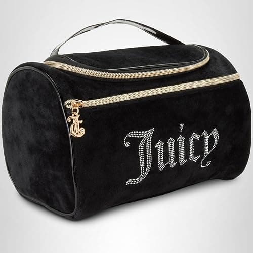 Juicy Couture Black Makeup Bag Cosmetics Organizer Travel Essentials Hanging Duffel Velour Rhinestones thumbnail 8