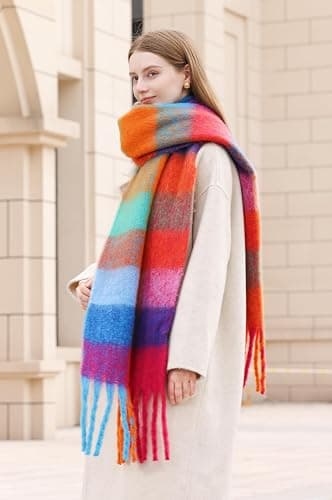 Wander Agio Winter Women Warm Scarf Long Shawl Large Scarves Cold Weather Thick Blanket Scarfs Colorful Plaid thumbnail 5