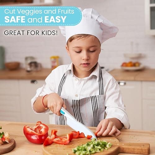 Zulay 3-Piece Kids Knife Set for Real Cooking & Baking - Toddler Knives for Cutting Fruits, Veggies, & Cake - Children’s Montessori Knife with Serrated Edges - Safe & Fun Lettuce Knife (Blue) thumbnail 2