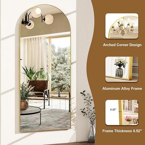 HARRITPURE Arched Full Length Mirror - 21"x56" Full Body Mirror, Extra Large Floor Mirrors Standing Mirror for Bedroom/Living Room/Bathroom,Gold thumbnail 3