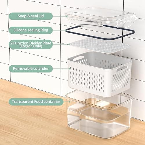 Fruit Storage Containers for Fridge with Removable Colander, 8 Pack Fruit Containers for Fridge with 2 Function Divider Plate, Airtight Storage Container to Keep Berry Fruit Fresh, Dishwasher Safe thumbnail 5