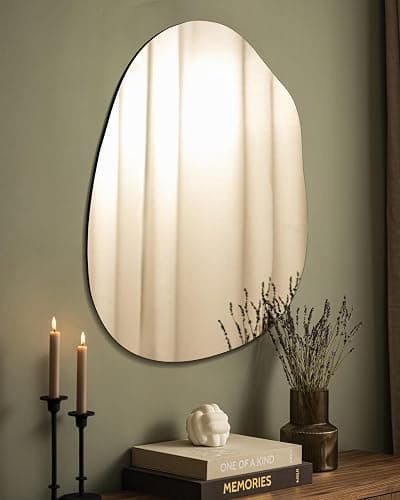Irregular Frameless Bathroom Mirror,22 x 30 Inch Asymmetrical Wall Mirror with Wood Frame,Vanity Modern Tempered Glass Mirror for Bedroom,Entryway,Living Room thumbnail 5