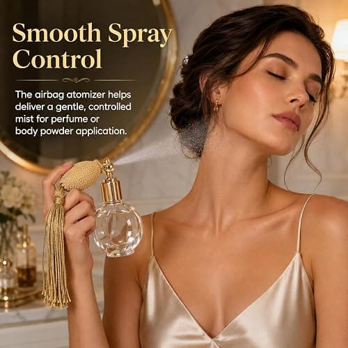 Beavorty Vintage Perfume Spray Bottle Refillable Travel Atomizer with Long Tassels Powder Spray Bottle for Makeup Body Powder and Perfume Compact Flat Round 3.26 X 2.99 X 0.66 in thumbnail 4