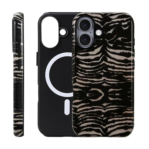 Fourmor for iPhone 16 Case - Wireless Charging for MagSafe, Dual-Layer Design (Outer Hard PC Shell + Inner Soft TPU Shell), Unisex Shockproof Protective Case - Tiger Stripe Pattern. - Image 1