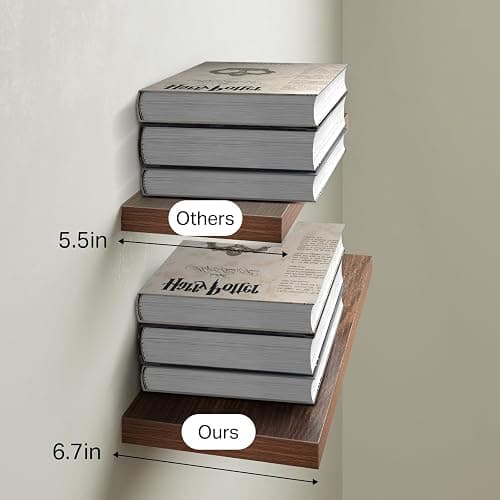 BAYKA Floating Shelves for Wall, Wall Mounted Rustic Wood Shelves for Bathroom, Bedroom, Living Room, Kitchen,Small Hanging Shelf for Books/Storage/Room Decor (Walnut-Like, Set of 3, 15.7in) thumbnail 3