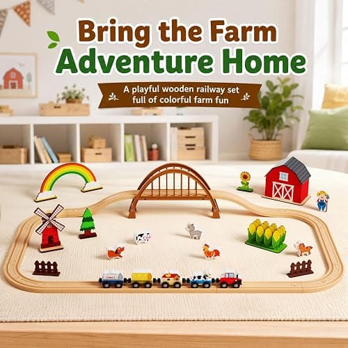 QODOFLR Wooden Farm Train Set,Toddler Toys,Train Set for Toddlers 3-5,Magnetic Train Toys,with Plastic Tracks Compatible with Major Brands Expandable，Sensory Toys for Kids,Ideal Gifts Boys, Girls thumbnail 4