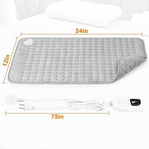 Deepsoon Heating Pad,Electric Heating Pads for Back,Neck,Abdomen,Moist Heating Pad for Shoulder,Knee,Arms,Legs,Dry/Moist Heat & Auto Shut Off,Birthday Gifts for Men and Women,Light Gray,24x12 Inch thumbnail 7