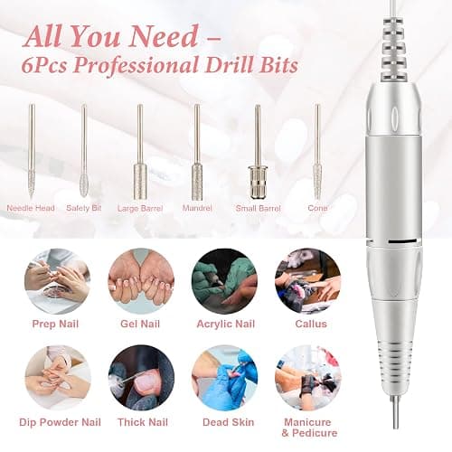 Electric Nail Drill, DELIFO Portable Nail Drill Professional 35000 RPM Nail File Machine Rechargeable Pedicure Acrylic Nails Polishing Tools with Bits LED Display for Home Salon Manicure thumbnail 2