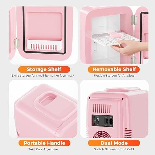 YASHE Mini Fridge, 4 Liter/6 Cans Portable Cooler and Warmer, AC/DC Power Small Fridge, Quiet Desk Skincare Fridge for Beauty Drinks Medicine, Mini Fridge for Bedrooms Office Dorm Car Travel, Pink thumbnail 4