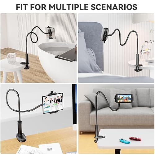 KDD Gooseneck Tablet Stand, 360° Adjustable Phone & iPad Holder for Bed and Desk, Flexible Arm Mount Clip for Video Recording, Bedside & Headboard Clamp for iPad Pro 12.9, Mini, Switch thumbnail 8