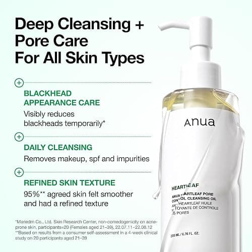 Anua Heartleaf Pore Control Cleansing Oil, Korean Skincare, 6.76 fl.oz | Pore Cleanser, Sebum Care, Gentle Melting Oil Cleanser for Face, Safe For All Skin Type, Daily Hydrating Makeup Remover thumbnail 5