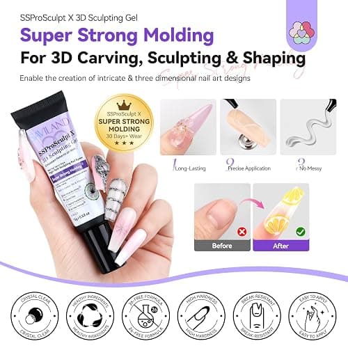 SAVILAND 3D Gel Nail Art Set: 2PCS 15g 3D Nail Gels Sculpting Gel for Nail Art Design, No Wipe Clear 3D Molding Painting Gels for Chrome Powder, DIY Decoration Charms Home DIY & Salon Use thumbnail 3