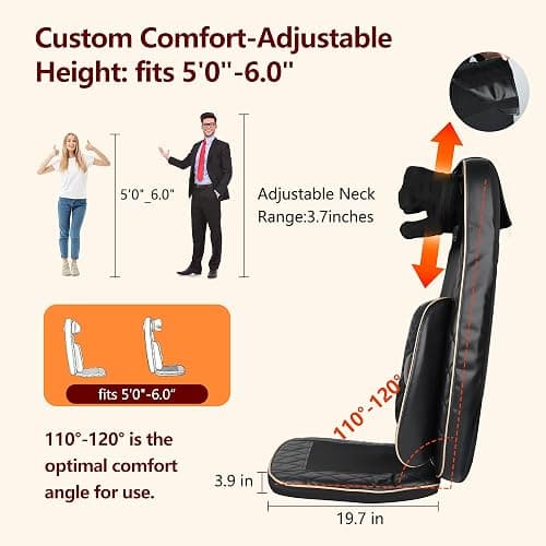 Neck and Back Massager with Heat, Shiatsu Full Back Chair Massager with 2 Detachable Neck Massage Heads, Height Adjustable Deep Kneading & Rolling Back Massage, Seat Vibration for Home Office Gifts thumbnail 5