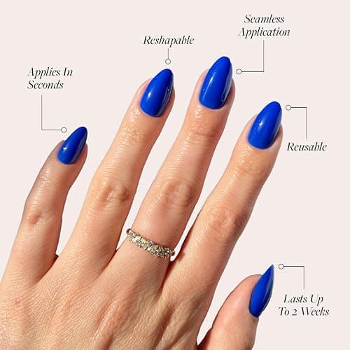 Glamnetic Press On Nails - Cobalt Blue | Opaque Bright Vibrant Blue Short Almond Fake Nails, Salon Quality | 15 Sizes - 30 Nail Kit thumbnail 3