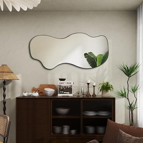 POZINO Irregular Mirror, 47.2"x21.6" Asymmetrical Frameless Mirror, Abstract Wall Mirrors, Modern Odd Shape Mirrors for Living Room Bathroom Bedroom Entryway, Hangs Vertically or Horizontally thumbnail 2