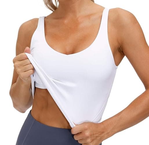 THE GYM PEOPLE Womens' Sports Bra Longline Wirefree Padded with Medium Support - White - Small thumbnail 5