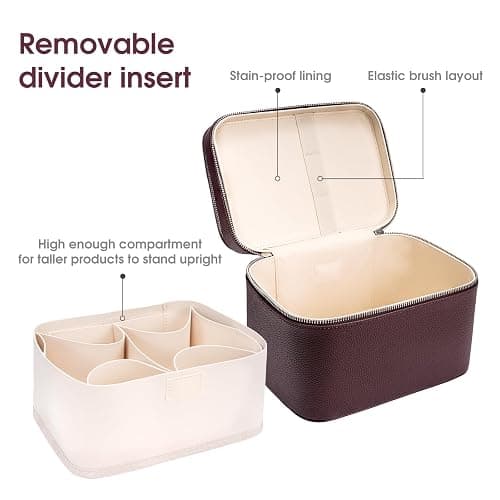 idoltimes Makeup Case, Large Capacity Waterproof Double Layer Cosmetic Bag with Removable Divider, Double Compartment Brush Organizer, Multi-functional Travel Organizer thumbnail 5