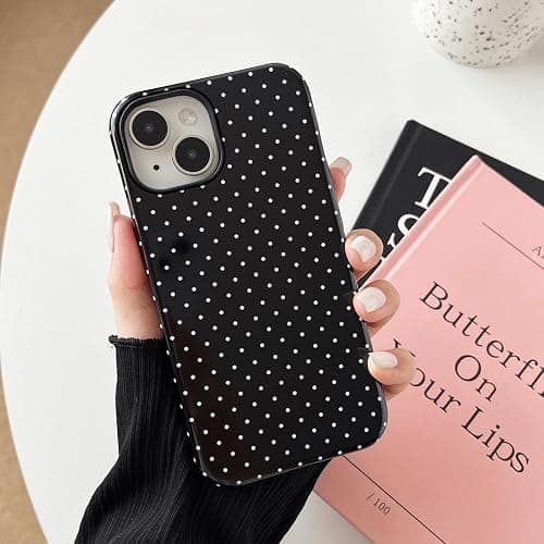 Sayoaho Compatible with iPhone 14/15 Plus Case, Fashion Cute Polka Dot Pattern Aesthetic Design for Women, Soft TPU and Hard Back Shockproof Phone Case for iPhone 14/15 Plus 6.7 inch, Black thumbnail 3