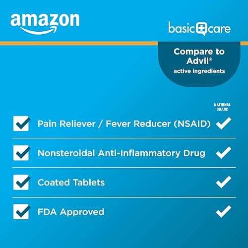 Amazon Basic Care Ibuprofen Tablets 200 mg, Pain Reliever/Fever Reducer, Body Aches, Headache, Arthritis Pain Relief and More, 500 Count (Packaging may vary) - 500 Count (Pack of 1) thumbnail 2