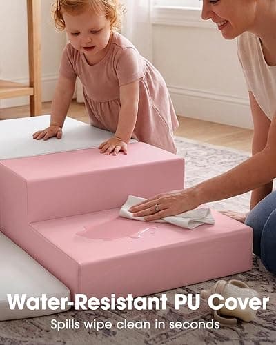 little dove PU Leather 4-Piece Foam Climbing Blocks for Toddlers 1-3 | Toddler Climbing Toys Indoor, Soft Play Set for Crawling Climbing and Sliding, Easy to Clean, Ideal Gift for Kids, Pink thumbnail 5