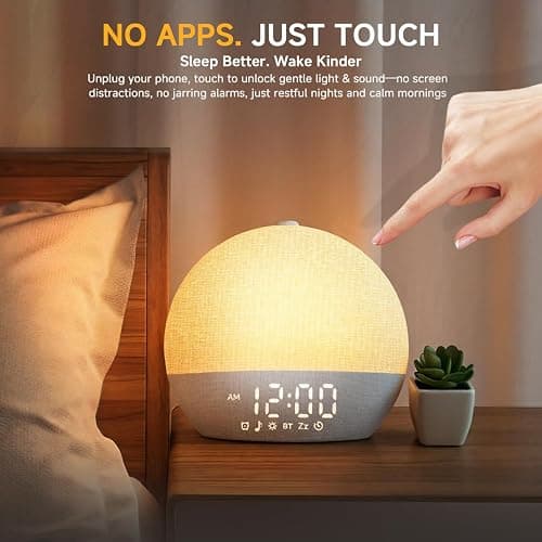 Geuuap Sunrise Alarm Clock White Noise Sound Machine for Bedroom | Natural Wake-Up Light with 30 Soothing Sleep Aids, Bluetooth Speaker, Dimmable Clock, Screen-Free Design for Baby Adults Kids-White thumbnail 8