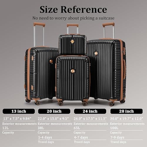 Joyway Luggage Sets 6 Piece PP Hardside Carry on Suitcase with Spinner Wheels and TSA Lock for Travel, Black Brown thumbnail 2
