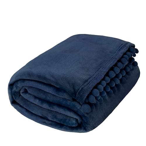 PAVILIA Fleece Throw Blanket for Couch with Pom Pom Fringe, Navy Blue, Soft Cozy Fuzzy Flannel Blanket for Sofa Bed, Lightweight Plush All Season Throw, 50x60 Inches thumbnail 8