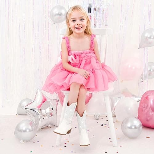 Motasha Rhinestone Sparkly Girls Cowgirl Cowboy Boots Little Kids Dress Boot Pointed Toes Low Heel Mid Calf Zipper Party Birthday Toddler to Big Kid thumbnail 3