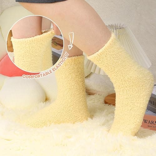 6 Pairs Womens Fuzzy Socks Winter Warm Soft C/ozy Fluffy Microfiber House Sleeping Slipper Socks Christmas Gifts thumbnail 5