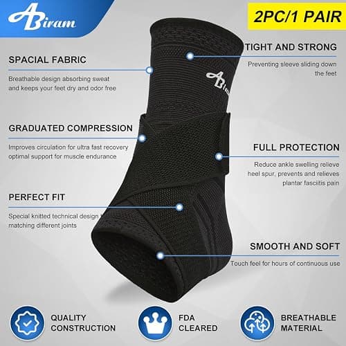 ABIRAM Ankle Brace for Women & Men, Ankle Compression Sleeve, Foot Sleeve with Wrap, Ankle Support, Foot Support for Sprained Foot & Arch, Plantar Fasciitis Relief Socks, Achilles Tendonitis thumbnail 2