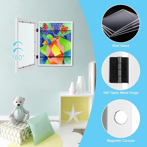 [2-Pack] Kids Art Frames, 8.5x11 Front Opening Kids Artwork Frames Changeable, White Artwork Display Storage Frame for Wall, Holds 50 Pcs, for 3D Picture, Crafts, Hanging Art, Portfolio thumbnail 5
