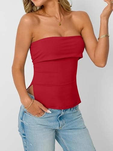 AUTOMET Tube Tops for Women 2025 Trendy Summer Going Out Strapless Backless Bustier Cute Top Bandeau Shirts Y2k Outfits thumbnail 4