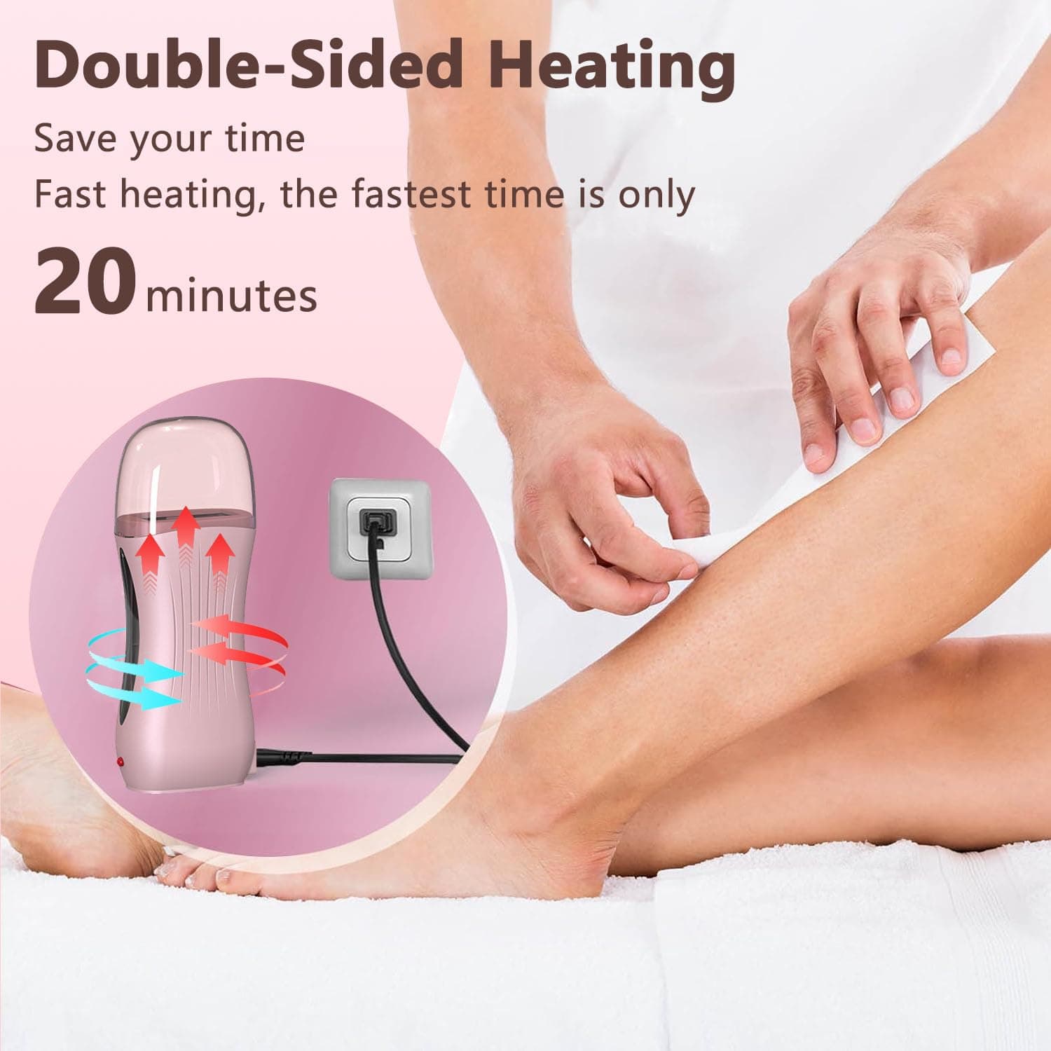 Roll on Wax Kit, Roller Wax Kit for Coarse/Fine Hair Removal for Women, Quick and Skin-Friendly Beginners Waxing Roller with 3 Pcs 100g Roll Cartridge, 100 Non-Woven Strips & 10 After Wipes (F8_Pink) thumbnail 3